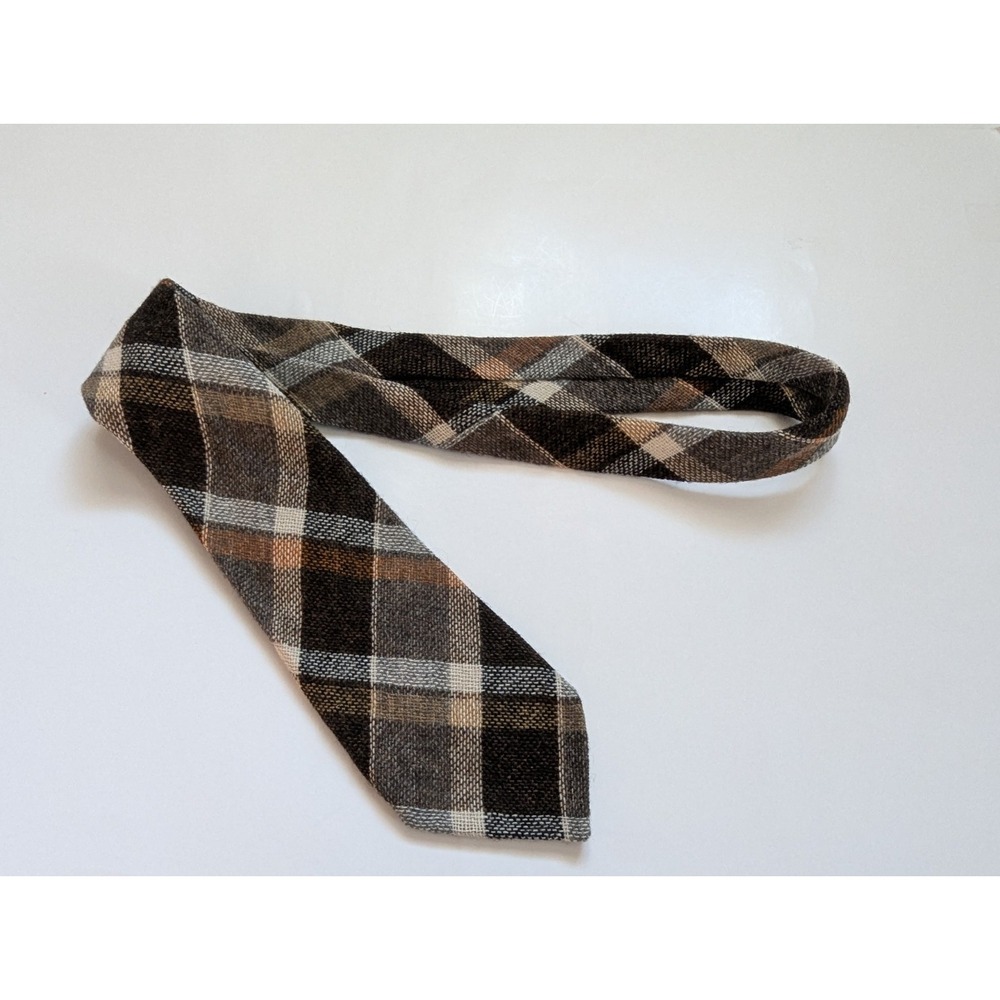 Pura Lana Pure Wool Tie Brown Plaid Woven In Scotland